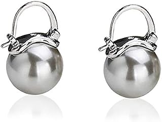 YAXUN Pearl Earrings Women Silver Plated with 15mm Silver Grey Large Pearl Drop Dangle Earrings Fashion Jewellery For Women Girls