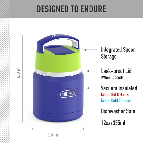 Image of THERMOS ICON Stainless Steel Food Jar with Spoon, 12 Ounce, Blue