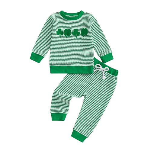 Image of Toddler Baby Boy St Patricks Day Outfit Infant Lucky Clover Sweatshirt Pants Set Little Kids Spring Warm Clothes
