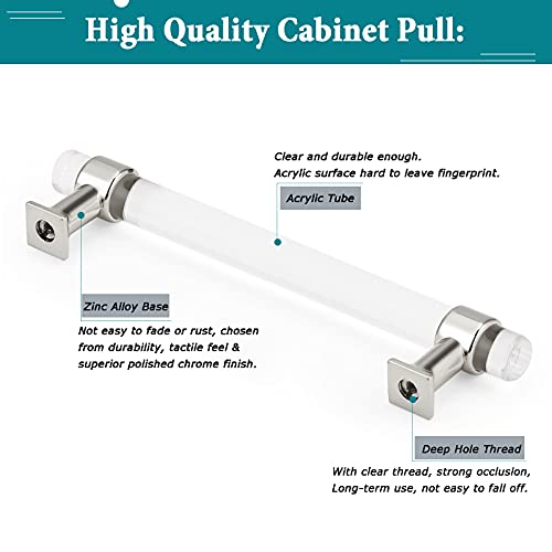 Orger Kitchen Cabinet Handles 50 Pack Silver Chrome Cabinet Pulls Clear Acrylic Drawer Pulls 5" Hole Centers Dresser Drawer Knobs And Pulls For Bathroom Cabinets #TOP3