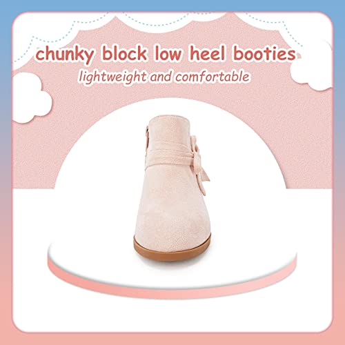 Laicigo Kids Girl's Faux Suede Tie Knot Ankle Boots Child Block Heel Side Zipper Low Stacked Heel Fashion Dress Chelsea Fall Booties #TOP4