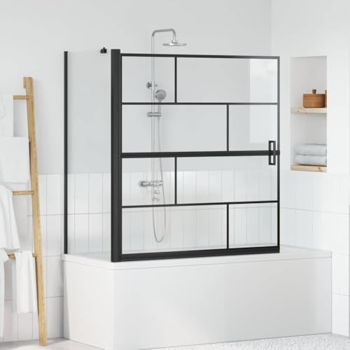 Pare-douche en verre trempé noir 116x68x128 cm style verrière industrielle