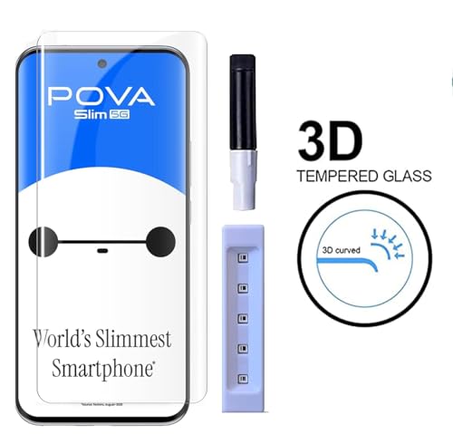 Image of FabekeeUV Tempered Glass Screen Protector Guard Compatible For Tecno Pova Slim 5G (6.78 Inch, Pack of 1) Full Adhesive UV Curved Case Friendly HD Clarity with easy installation kit
