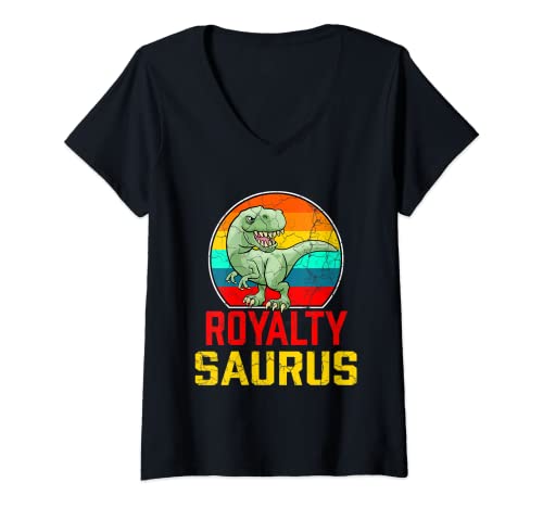 Womens Royalty Saurus Family Reunion Last Name Team Funny Custom V-Neck T-Shirt