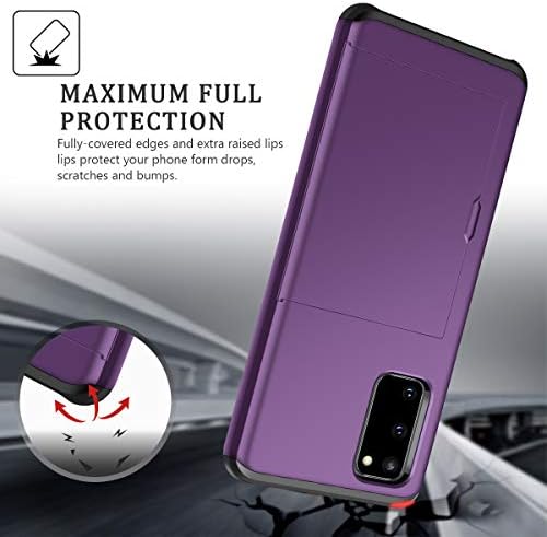Coolden for Samsung S20 Case Armor Shockproof Case for Galaxy S20 Wallet Case Cover Protective Case Rubber Bumper Phone Case Card Holder Slot Wallet Case Cover for Samsung Galaxy S20 (Purple)