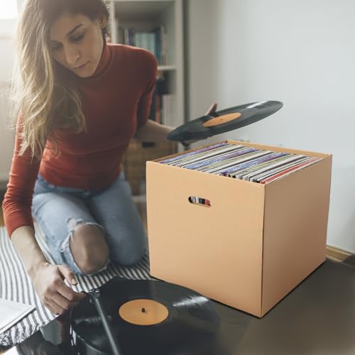 Gilprop 10 Set 12\" Vinyl Record Storage Box Corrugated Paper Lp Moving Boxes with Lids and Handle for Organize Vinyl Album, Each Holds up to 60 Records or Lps 15-3/8 x 13-15/16 x 13-15/16 inch - Thumbnail 5