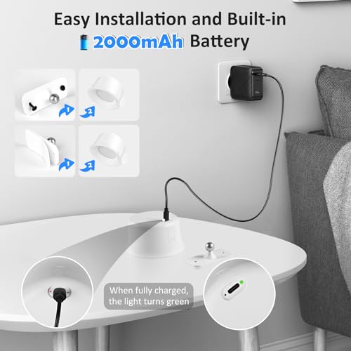 Euakee Lámpara de pared LED 2PCS, Luz de Pared de Interior con Batería de Carga USB, Lampara Pared con Control Táctil & Control Remoto, Aplique de Pared para Dormitorio Lectura (Blanco)