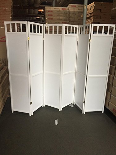 Solid Wood Room Screen (White, 6 Panel)