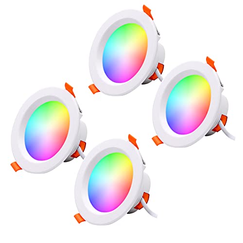 Sparkleiot 4-Zoll-Smart-WLAN-LED-Einbaubeleuchtung, RGB-Farbwechsel-LED-Downlights, kompatibel mit Alexa und Google Home Assistant, kein Hub erforderlich, 12 W 2700 K-6500 K, CRI90+ (4 Stück) Cover