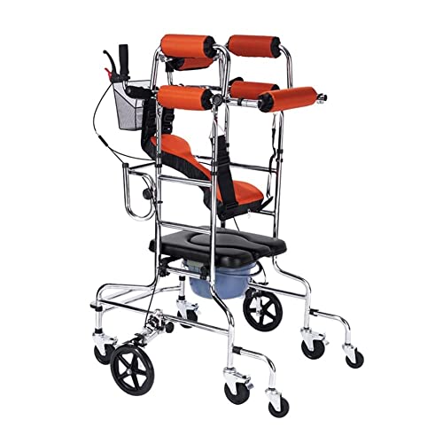 150kg 歩行補助具 トイレと収納バスケット付き 高齢者用 立ち歩行器フレーム 歩行器 8輪付き 高さ幅調節可能