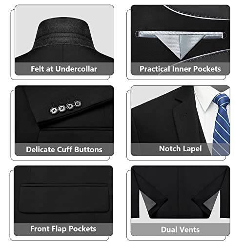 Lupurty Suits For Men, 3 Piece Men's Suit Slim Fit, Solid Jacket Vest Pants With Tie, One Button Tuxedo Set, Black M #TOP4