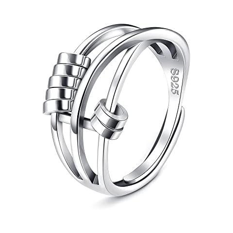 Dochais Anxiety Ring Men 925 Sterling Silver Fidget Rings for Anxiety Women, Silver Thumb Ring Adjustable Finger Rings Spinner Rings for Anxiety Cover