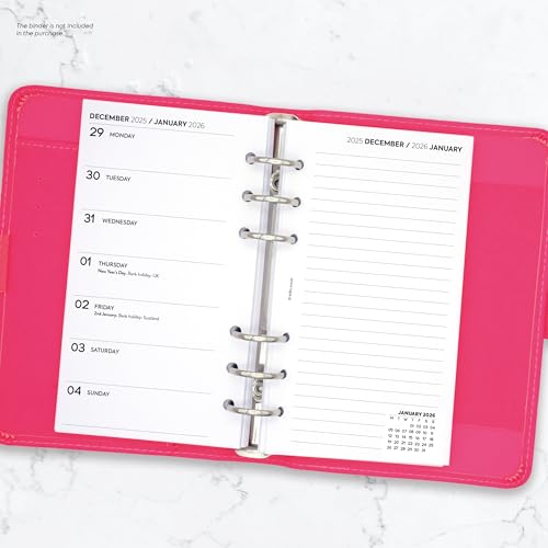 2026 Personal size Week on one page diary & lined notes organiser refill insert white | January 2026 – December 2026 | Compatible with Filofax personal size 6-ring organiers | 95 x 171mm