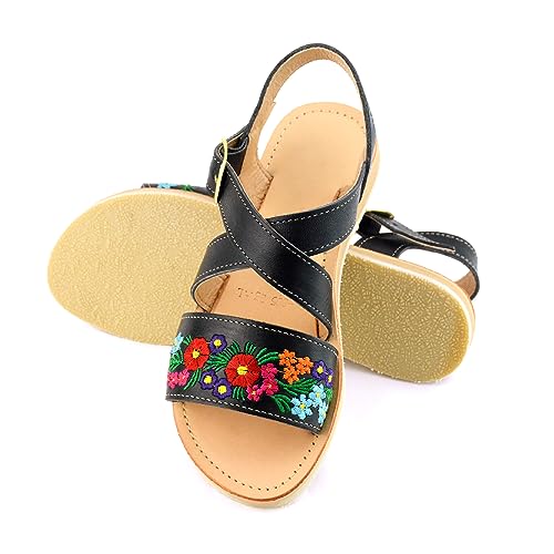 Colores De Mexico Mx Mexican Leather Sandals With Embroidered Flowers For Women thumb #3