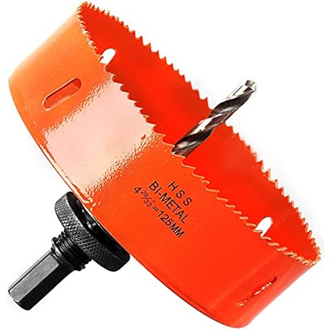 Hole Saw 125 mm, High-Speed Steel HSS M42 Bi-Metal Hole Saw, Hole Cutter with Hexagonal Shank and Drill for Wood, Drywall and Sheet Metal, 1 Piece, Orange, Diameter 125 mm Cover