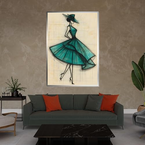 Illustration de robe vintage turquoise grand format déco murale - 4