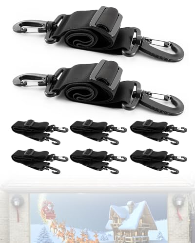 PUWJNV 8 Pcs Garage Door Banner Clamps Large Banner Hanging Clips Kit No-Drill Garage Door Backdrop Installation Tools Heavy-Duty Mural Hooks for Christmas Holiday Decorations (23.647.2 Inches)