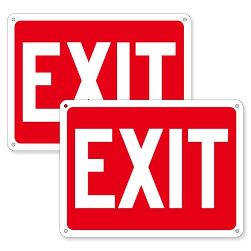 (2 Pack) Exit Signs Aluminum Exit Sign with Red Background Exit Sign for Door and Wall Mount - High Visibility Reflective Safety Signs Easy to Install (Red Exit Signs 8 x 6 inches)