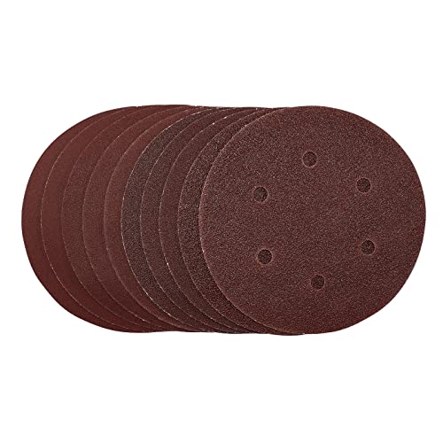 Draper 55069 Sanding Discs, 150mm, Hook & Loop, Assorted Grit - 40G, 80G, 120G, 240G (Pack of 10) Red