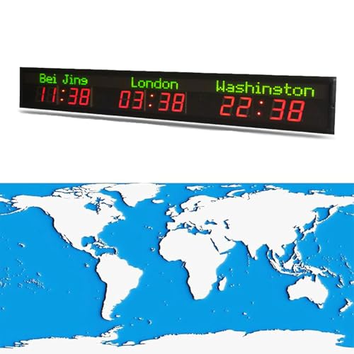 Orologio Mondiale Digitale A Led Con Luminosità Regolabile, Visualizzazione Personalizzabile Della Città Per Più Fusi Orari, Ideale Per Il Montaggio A Parete In Casa O In Ufficio, Nero, 3 Volte