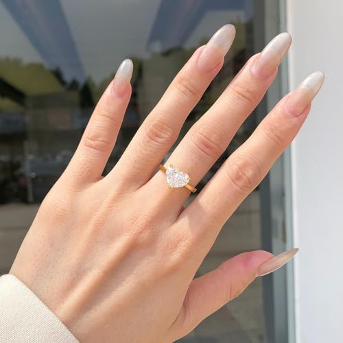 4CT Lab Created Diamond Engagement Ring for Women, 18K Yellow Gold Vermeil Lab Grown Diamond Wedding Band, D Color VVS1 Clarity Heart Cut Promise Ring for Her