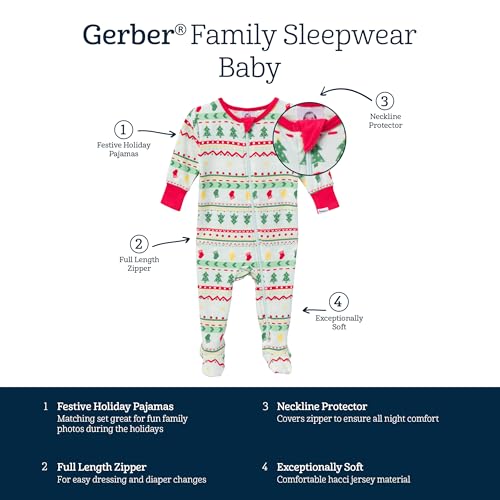 Gerber Baby Neutral Holiday Family Pajamas, Mint/Red, 12 Months - image 6