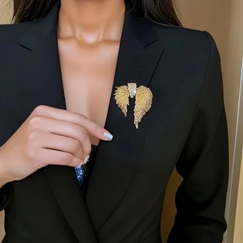 Image of Brooch Pins Gold Angel Wing Rhinestone Lapel Brooches for Women Fashion Jewelry Clothing Decoration Accessorie