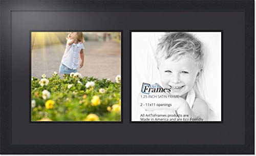 ArtToFrames Collage Photo Frame Double Mat with 2-11x11 Openings with Satin Black Frame and Black mat.