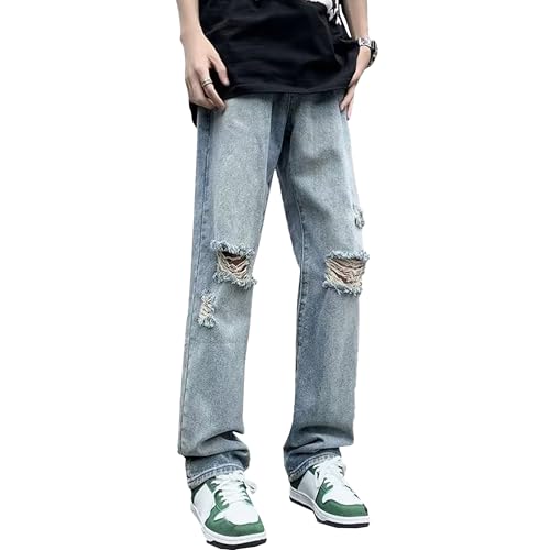 Loose Fit Jeans for Men Baggy Ripped Jeans Wide Leg Hip Hop Jean Loose Fit Denim Pants Y2k Streetwear