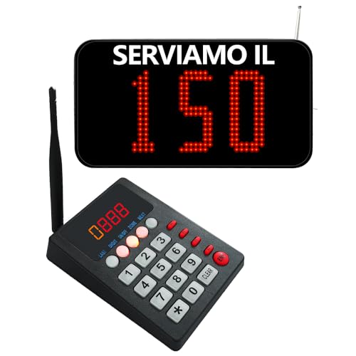 🔴【Display-LED】: 3 Cifre | Lingua del sistema: italiano | Suono standard(Voce italiana): Numero xxx~. È possibile passare a DingDong | Dimensioni: 29x15,5x4 cm | Dimensioni dei numeri: 10 x 4,5 cm | Visibilità: 50~60 metri | Volume: 0-20, può essere silenziato | Alimentazione: 5V 2A
