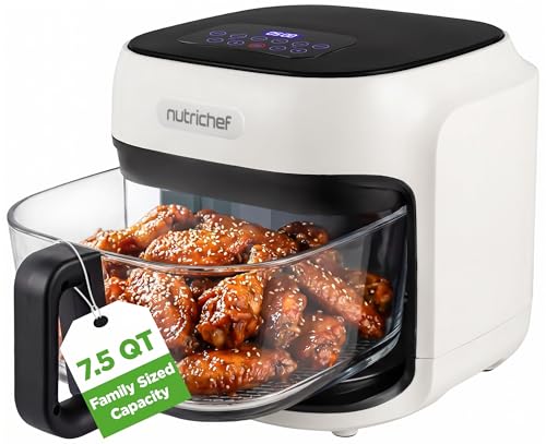 NutriChef Family Size 7.5 Quart Air Fryer | 6 Preset Cooking Modes | Glass Fry Bowl for Best Cooking...