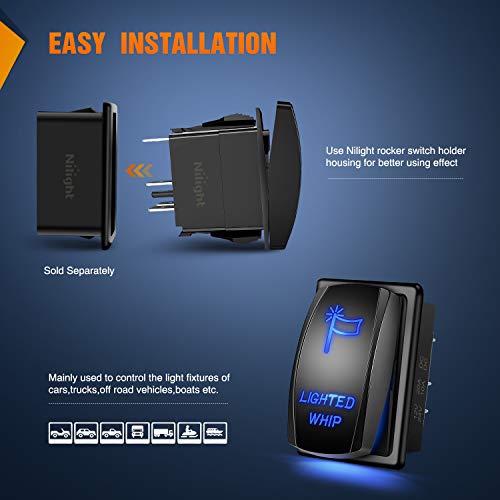 Nilight 90007B Lighted Whip Rocker Switch Led Light Bar 5Pin Laser On/Off Led Light 20A/12V 10A/24V Switch Jumper Wires Set For Jeep Boat Trucks,2 Years Warranty , Blue #TOP7