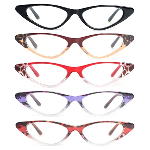 KoKoBin Cat Eye Reading Glasses for Women 5 Pairs Spring Hinge Fashion Readers Anti Blue Light Computer +1.75
