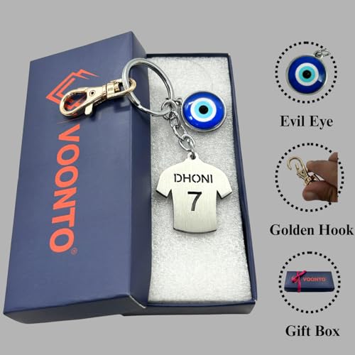 Image of Dhoni Virat Rohit Jersey with Evil Eye & Golden Hook Metal Keychain for Cricket Lovers Sports Person Excellent Gift for Birthday, Anniversary, Valentines Day (Pack-1)