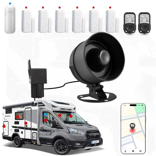 Système d'alarme antivol et Traceur GPS – antivol 110dB - Alarme Universelle de sécurité pour Fourgon, Camping-Car, Van, Voiture, Moto