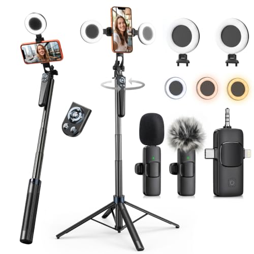 HandyStativVloggingKitmitFernbedienung&Licht&Mikrofon,SelfieStick – Ansicht 1