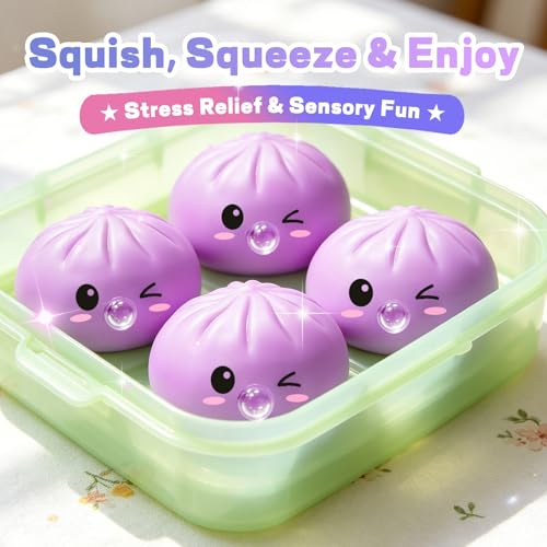 Mystery Glitter Dumpling Squishy Pack with Steamer Box – Soft Bao Bun Stress Ball, Sensory Fidget Squeeze Toy for Stress & Anxiety Relief, Stretchy Desk Toy Gift for Kids, Teens & Adults - Image 7