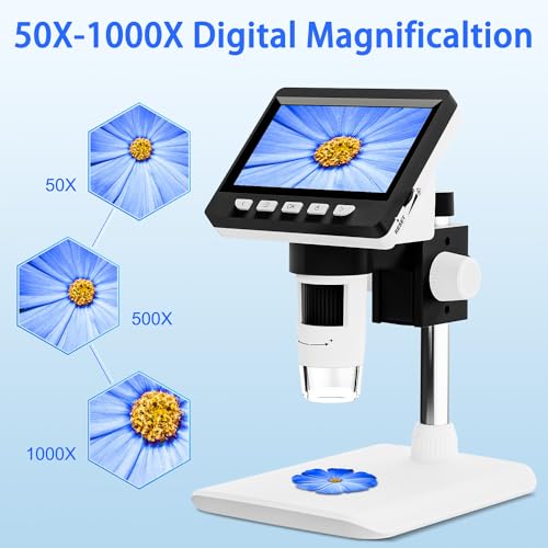 Image of 4.3 inch Digital Microscope for Adults, SKYEAR Coin Microscope 1000X Magnification with 8 Ajustable LED Fill Lights, USB Microscope for Windows /MacOS, Coin Collection Supplies-White