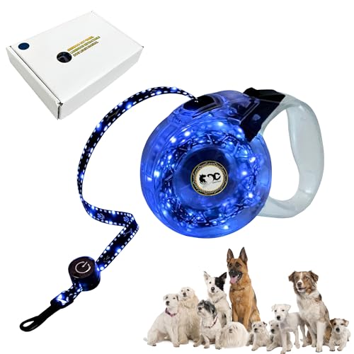 Retractable Light Up Dog Leash, 10 FT Heavy LED Light Up Leash for Small Medium Dog, Ergonomic Comfort Handle, One-Button Lock (Blue)
