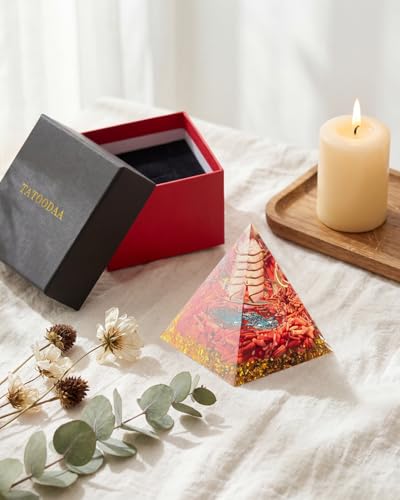 Image of Hand of Fatima - Orgone Pyramid with Healing Crystals - Energy Generator for Positive Vibe, Stress Relief & Chakra Reiki Meditation - Pyramid Decor - Spiritual Gift for Success, Wealth & Prosperity