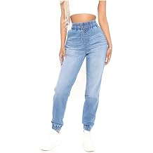 Denim Joggers for Women Jean Joggers with Drawstring Elastic Waist Stretch Loose Denim Pants