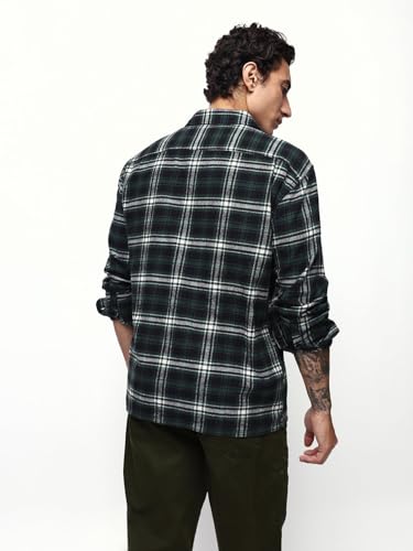 Image of Dennis Lingo Men's Flannel Checks Spread Collar Relaxed Fit Casual Shirt