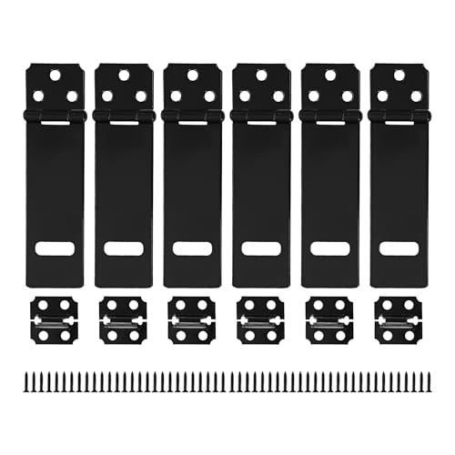 Image of 6PCS 4 Inch Padlock Hasp Latch, Black Iron Door Slide Bolt Lock Security Gate Clasp Hardware with Screws for Home Garden Yard Wooden Fence Cabinet Window Pet Cage