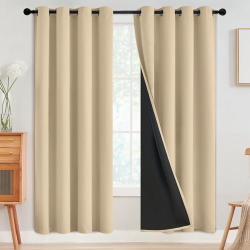 Image of SimpleHome Beige 100% Blackout Curtains Room Darkening Living Room 72 Inch