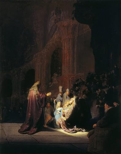 Cuadro en lienzo Canto di lode di Simeone de Rembrandt, una obra de arte elegante de 60x90cm