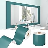 WESTICK Teal Mirror Frame Border Peel and Stick Thick Matte Teal Blue Wallpaper Border for Bulletin Boards Waterproof Bathroom Wallpaper Borders Removable Mirror Tape for Bedroom Classroom 3.94'x160'