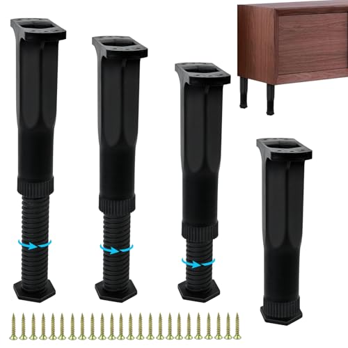 4 Pièces Pieds de Meubles, Pied Reglable pour Meuble 15-28cm, Noir Pied de Meuble Réglables avec Accessoires de Montage, Universel Pied de Table pour Bureau Cuisine Armoire Canapé Jambe Table