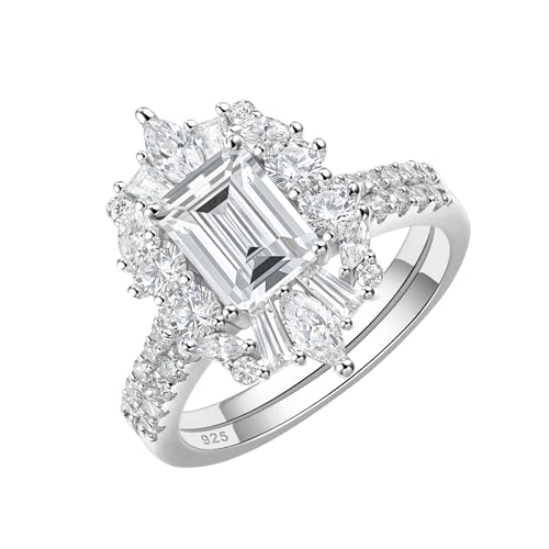 3 CT Vintage Emerald Cut Wedding Ring Set Engagement Rings for Women 925 Sterling Silver AAAAA Cubic Zirconia Size 7.5