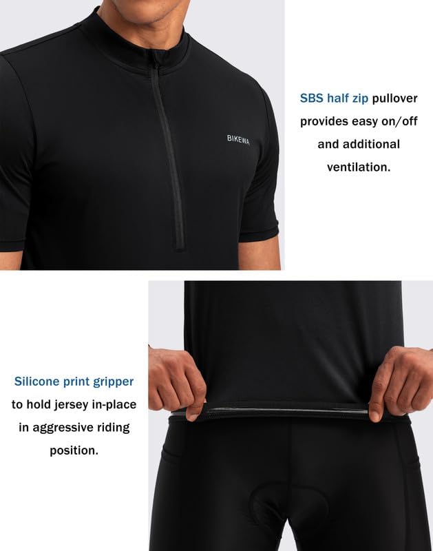 Bikewa Men's Cycling Jersey Moisture Wicking Short Sleeve UPF Half Zip Bike Road Riding Biking Shirts for Men Zipper Pockets