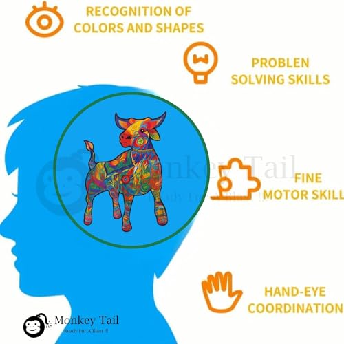Image of MONKEYTAIL Whimsy Wooden Jigsaw Puzzle for Adults - Laser-Cut Pieces, 3D Puzzle Box as Birthday Gift for Boys & Girls - Brain Teaser, Home Decor & Family Game (DBUL, Size: Medium)